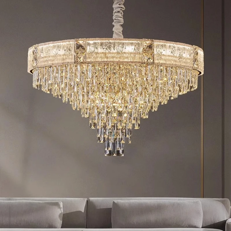 

Top Lager Crystal Chandelier Loft Living Room Oval Design Kitchen Island LED Lamp Dining Room Luxury Gold Hang Light Fixture