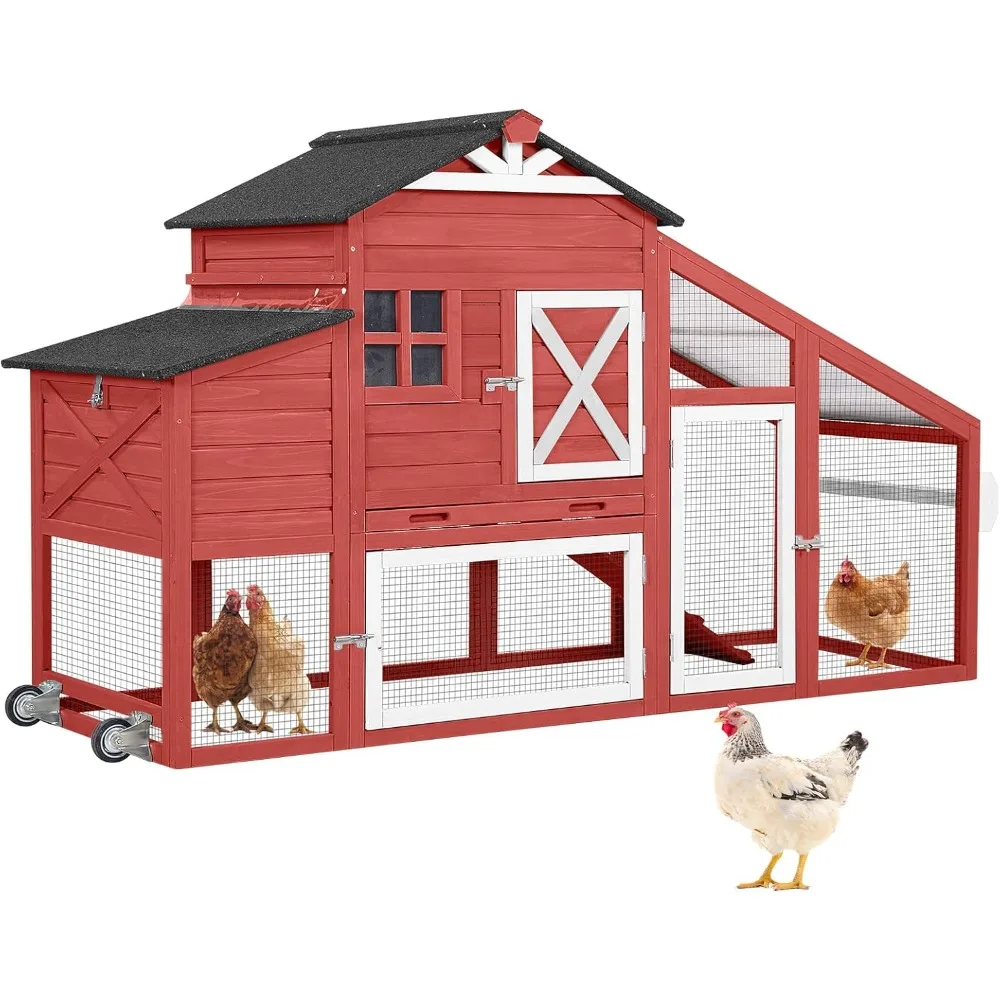 

Chicken Coop with Nesting Box Mobile Chicken House on Wheels for 2-4 Chickens Rabbit Hutch Pull-Out Tray Wooden