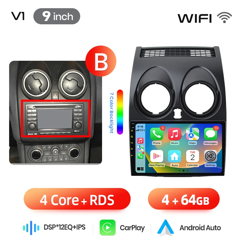 Junsun 9 inch Android 15 autoradio voor Nissan Qashqai J10 2006-2013 draadloos voor Apple CarPlay Auto IPS scherm stereo multimediaspeler automotive slimme intelligente systemen 2 Din autoradio head