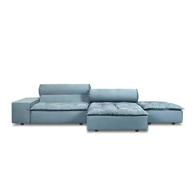 Italian Style Matte Leather Sectional Sofa Large Low Profile Lounge Couch for Villa Living Room Light Luxury Furniture