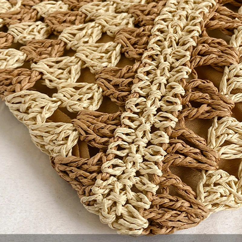 Popular Women's Woven Straw Shoulder Bag Medium Size Handbag With Handle For Beach Vacation