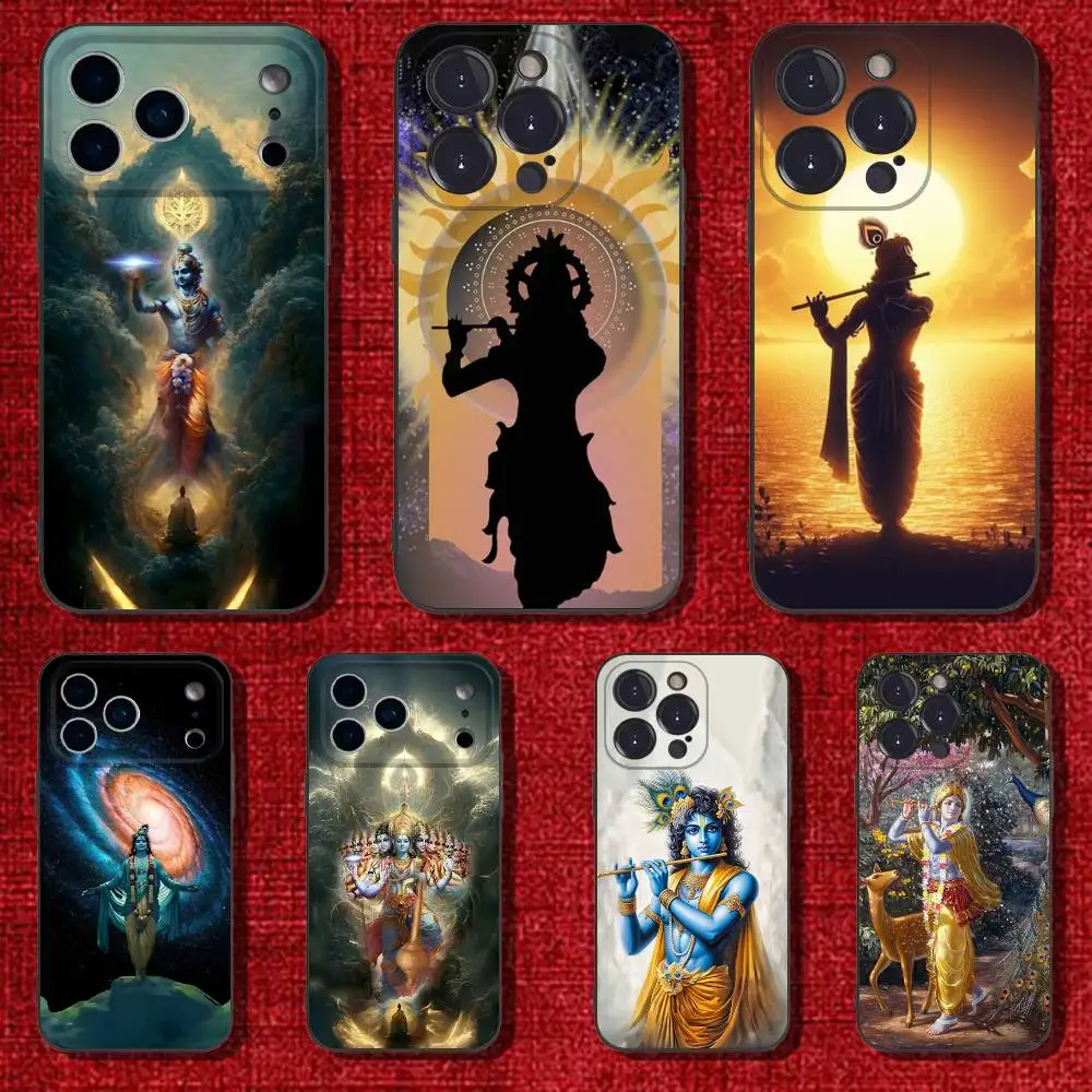 

Indian God Lord Krishna Phone Case For iPhone 6,17,16,15,14,13,12,11 Plus,Pro Max,XS,X,XR,SE,Mini,8,7,Soft Silicone Black Cover