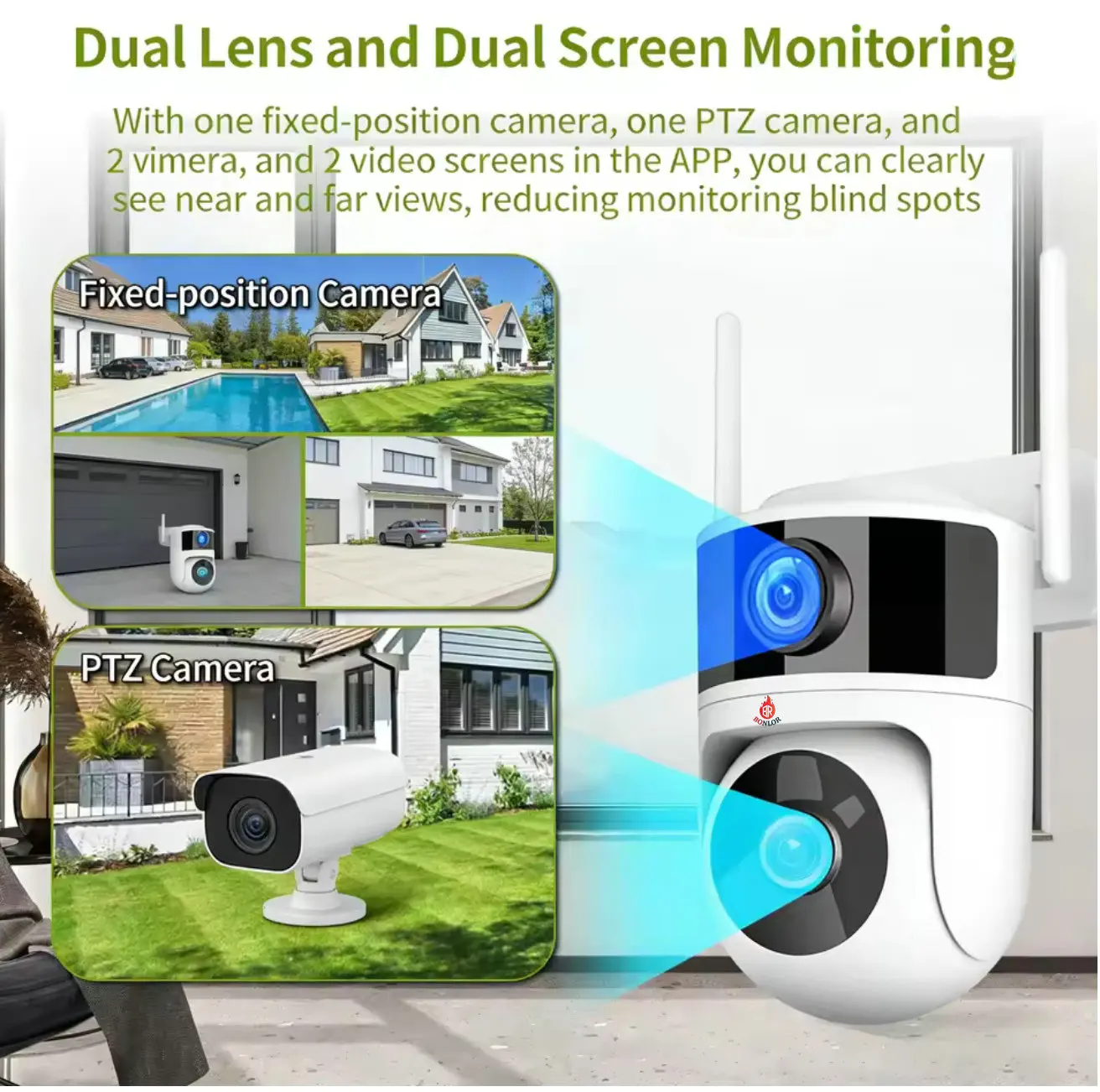 Tuya Smart APP Control Outdoor Security Camera 8MP Dual Lens Full Color Night Vision AI Human Tracking 2.4GHz WiFi Network PTZ