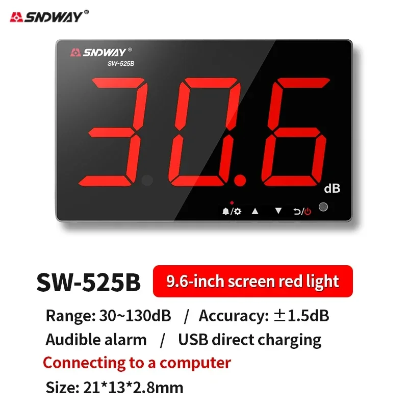 SNDWAY SW-525 Digital Sound Level Meter 30-130dB Wall Mounted Noise Decibel Meter Professional Decibel Detector Environmental Sa