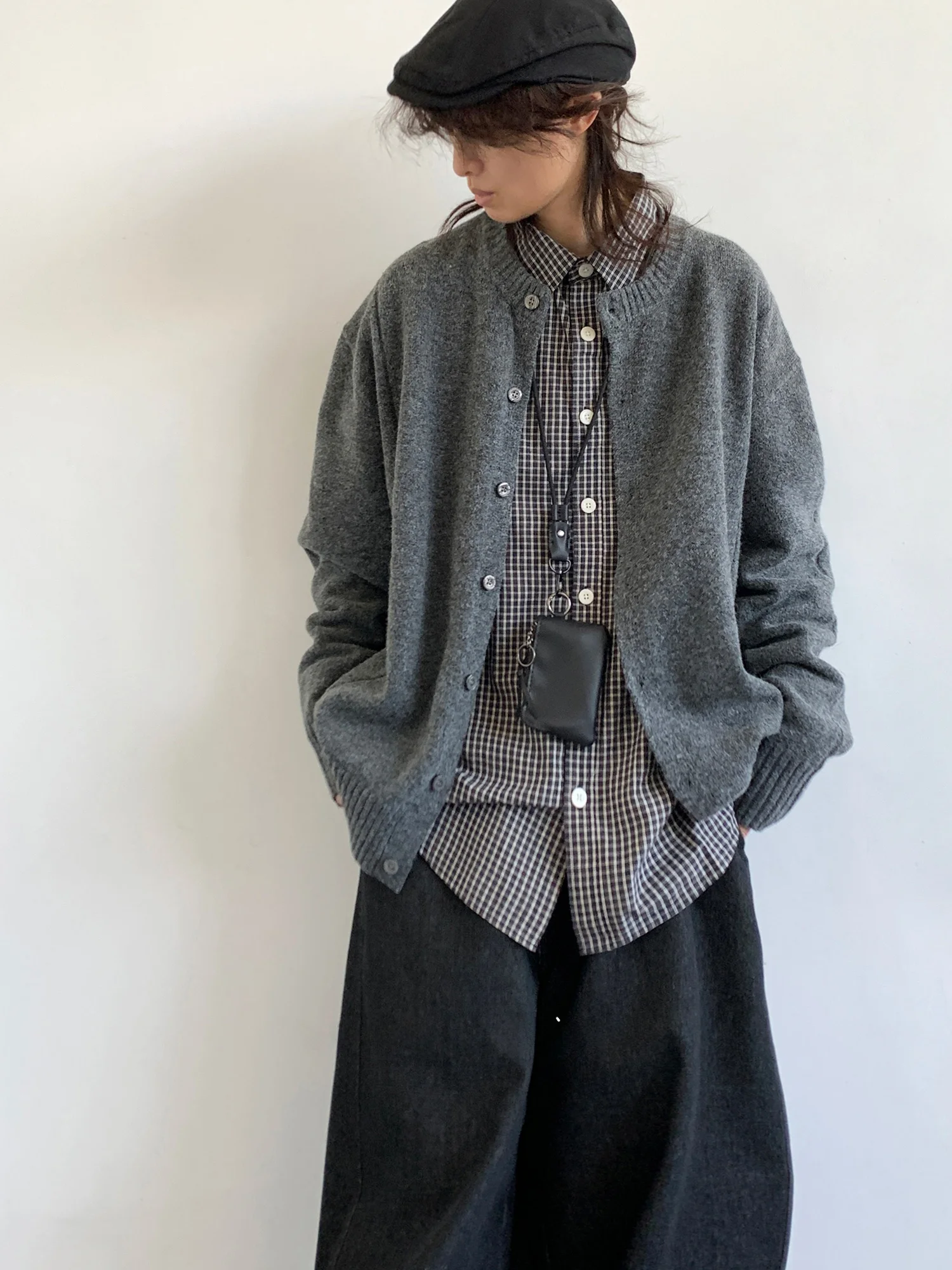 

Japanese Sle Vintage Neutral Knitted Open Cardigan Sweater Loose Long Sve Autumn Winter Outerwear for Men And Women