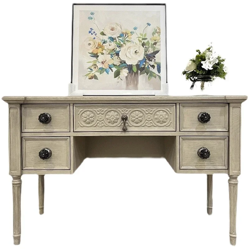 

Nordic furniture, architectural revival solid wood dressing desk rustic retro old oak dressin