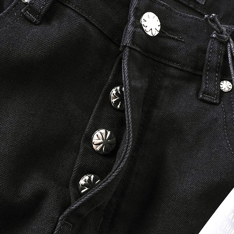 Nouveau American High Street LOST SHDWS jean brodé lavage rétro noir hommes Micro évasé Stretch Lostshdws Denim pantalon
