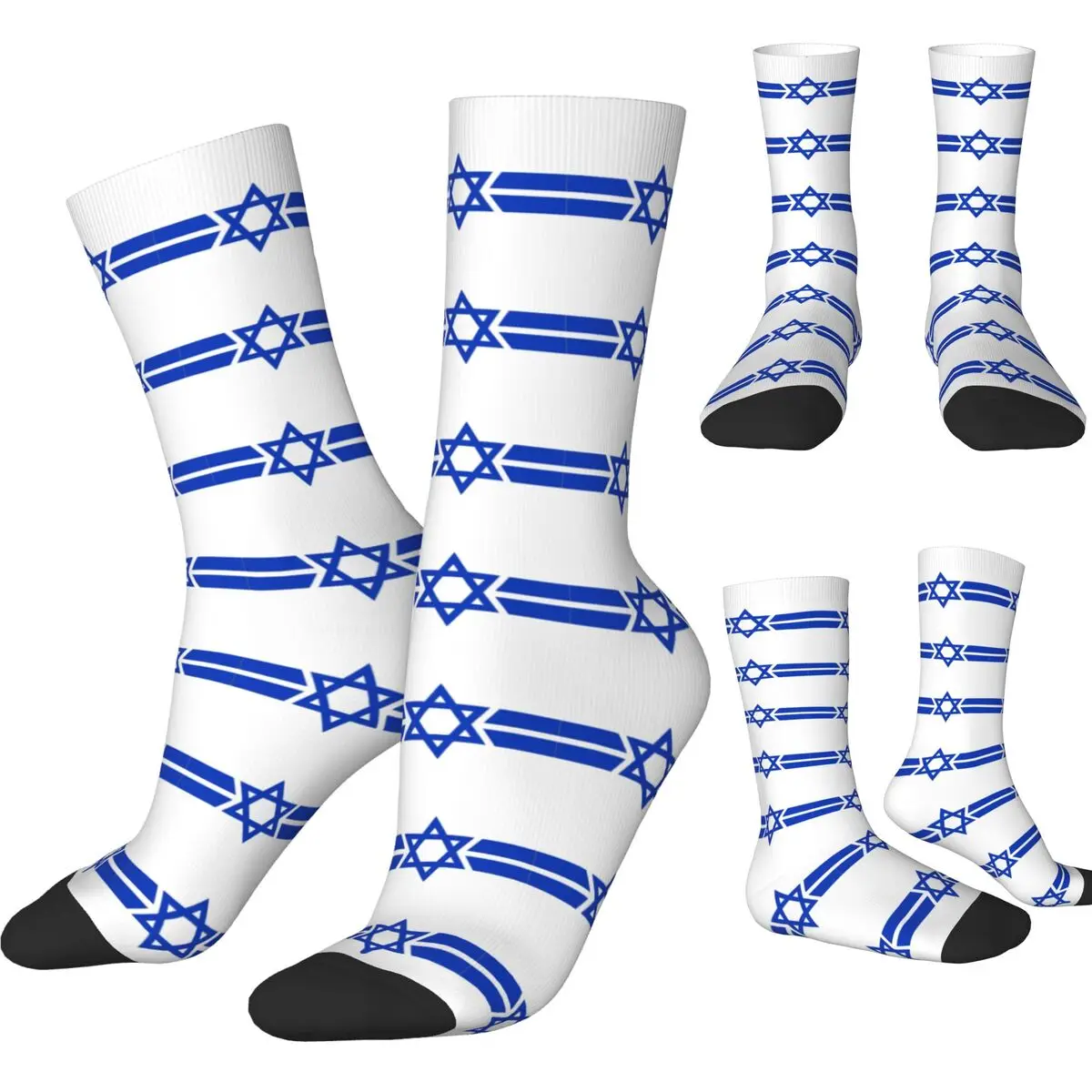 Funny Star Of David Israel Flag Sports Socks Polyester Crew Socks for Unisex Sweat Absorbing