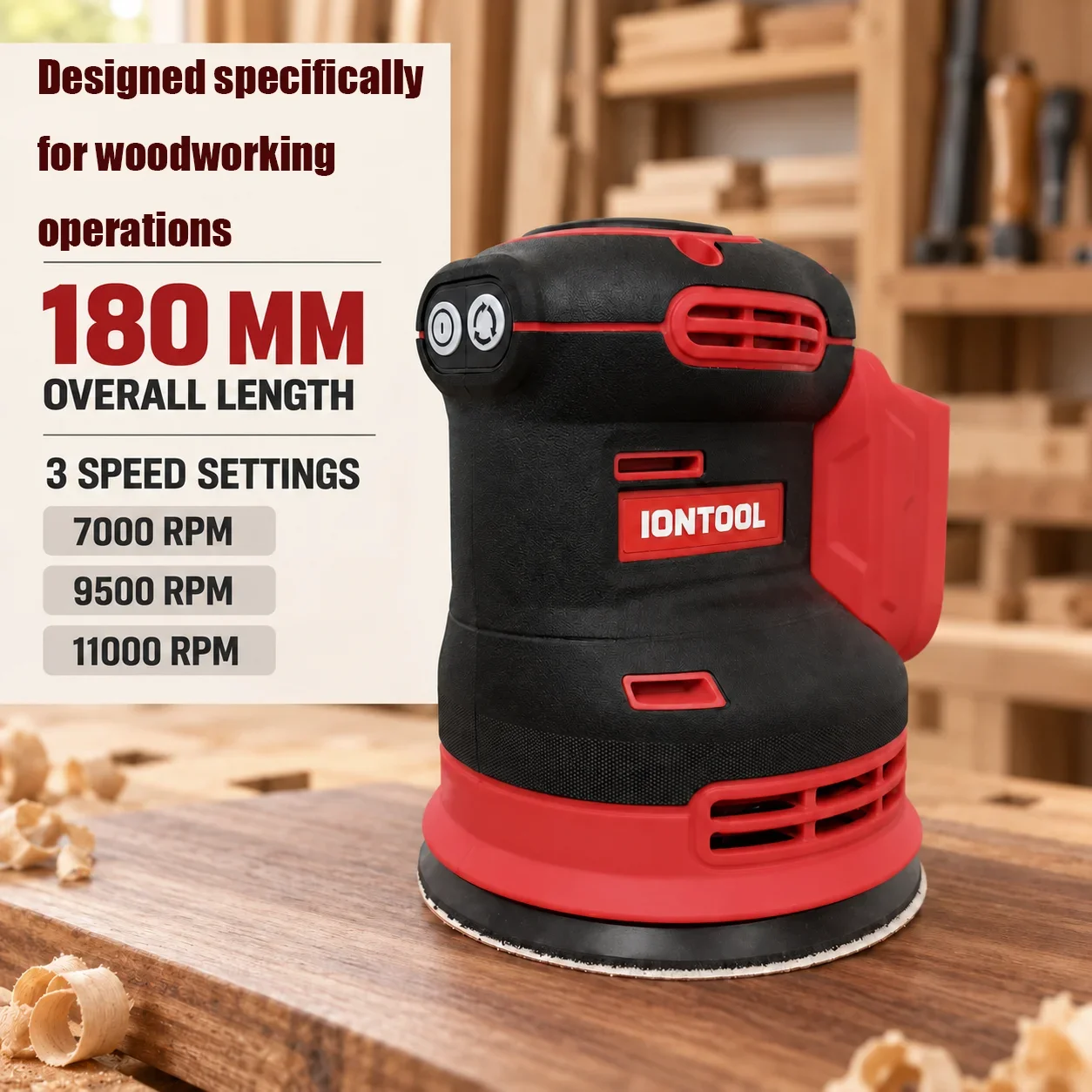 IONTOOL 180mm High-Speed Cordless Sander for Wood Door & Window Frame Fine Sanding Balanced Design Household Tool