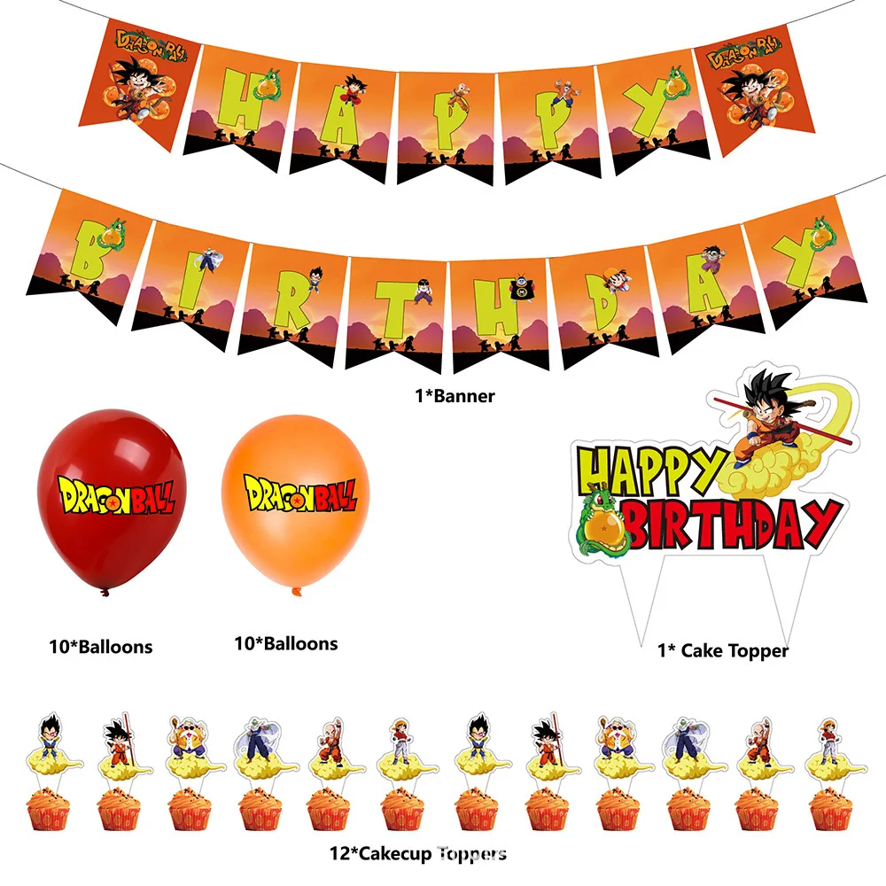 أنيمي لعبة دراغون بول Sun Wukong جديد حفلة عيد ميلاد لوازم أدوات المائدة ورقة كأس لوحة منديل استحمام الطفل لتقوم بها بنفسك الحدث الطرف الديكور