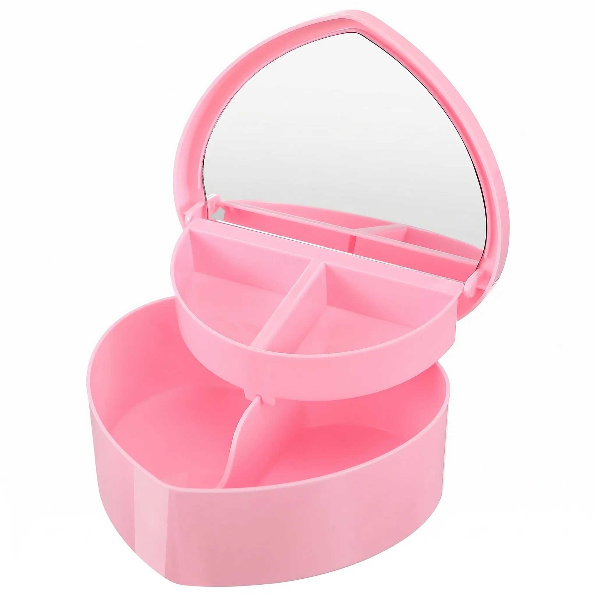 Heart-Shaped Jewelry Box with Mirror & Multi-Compartment Organizer for Earrings, Bracelets, Rings, Headwear
