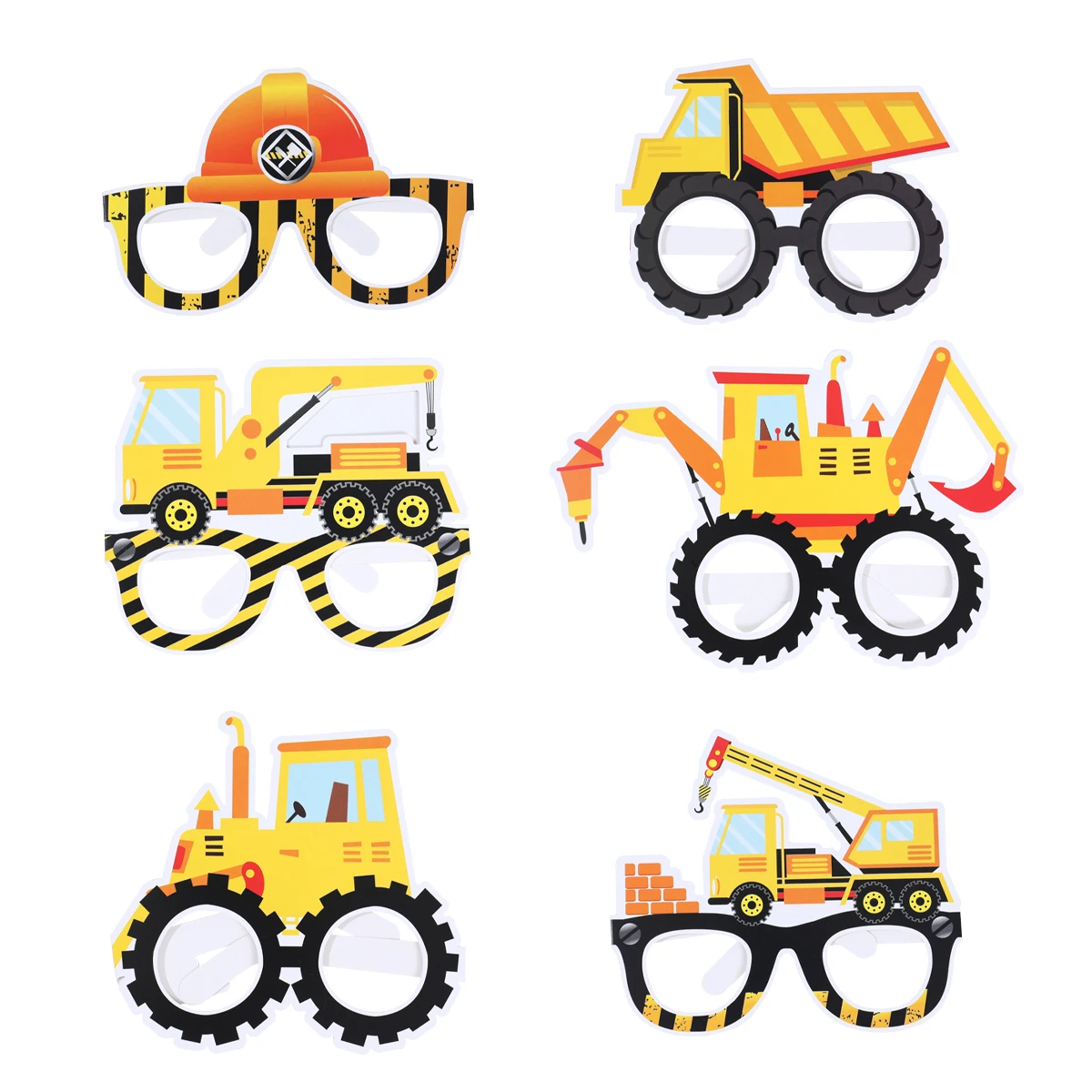 6pcs Construction Paper Glasses Birthday Decoration Boy Excavator Truck Tractor Construction Birthday Party Decor