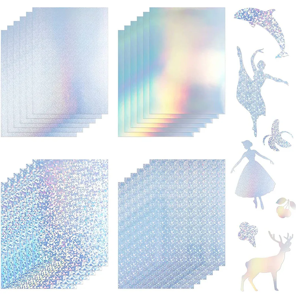 10pcs Clear Vinyl Self Adhesive Stickers Iridescent Holographic Waterproof Multiple PatternsDIY Book Gift Bag Label Scrapbook A4