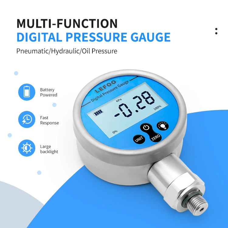 Low Power Consumption Anti Shock Durable One Key Reset Easy Use LCD Digital Oxygen Water Pressure Gauge
