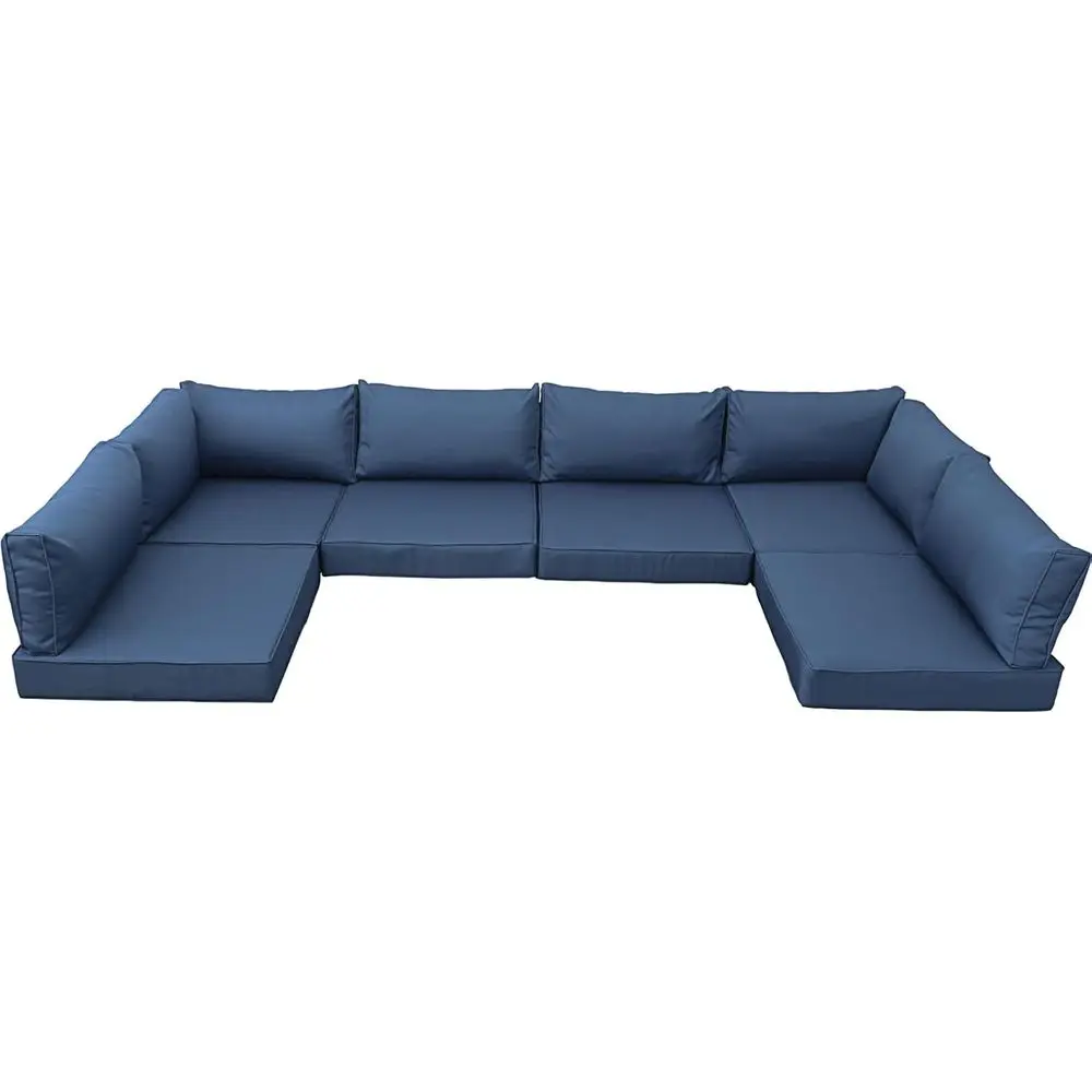 

6-Seat Sectional Rattan Patio Furniture Set with 14-Piece Water-Resistant Navy Blue Sofa Cushions, Liner & Cover