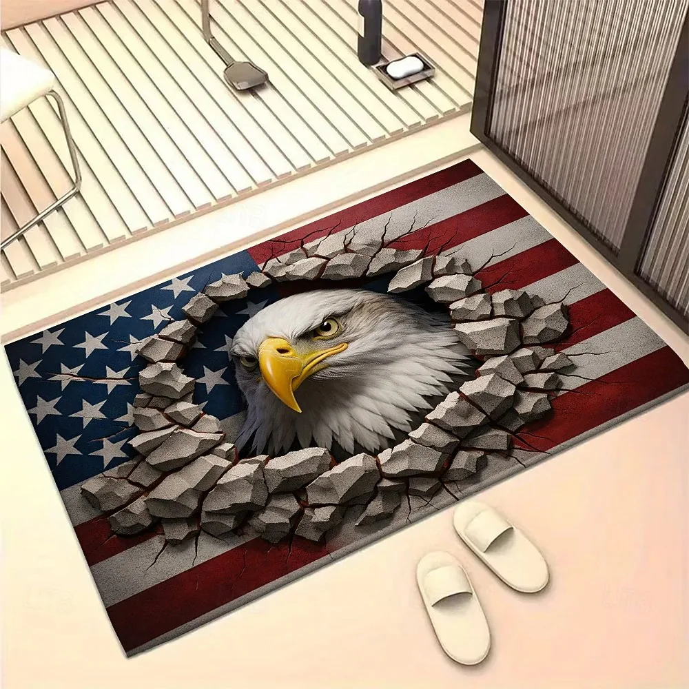 US 250th Anniversary Doormat 3D Optical Illusion Bald Eagle Bursting Through 2D Flat Print Patriotic Welcome Rugs