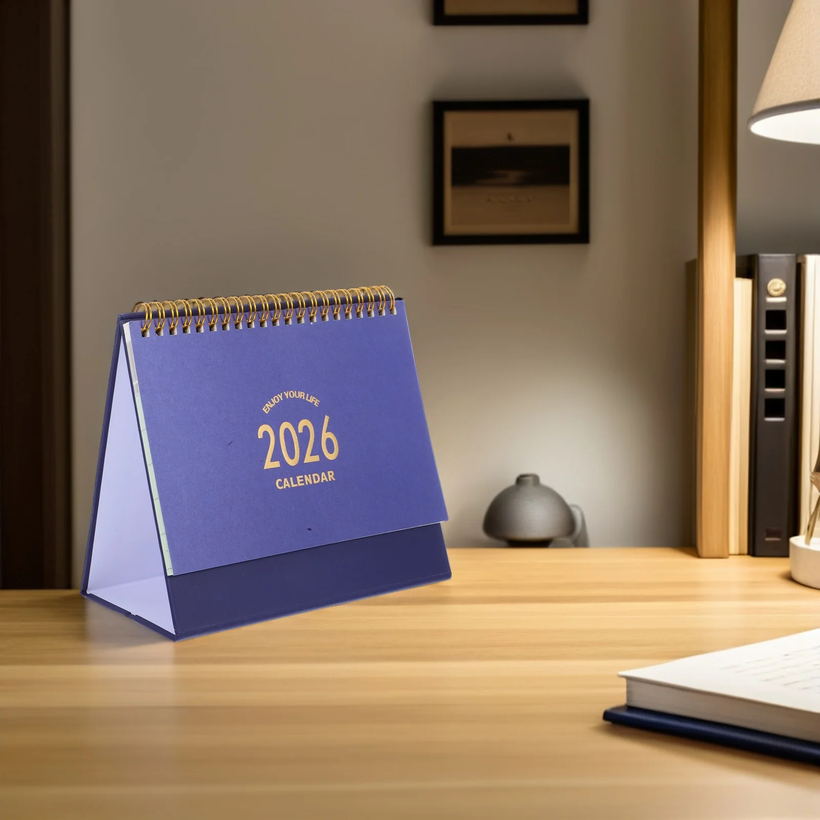 Mini calendrier de bureau à rabat sur pied, minimaliste, petit planificateur de bureau pour le bureau et la maison, organisateur rond de papier avec 2026