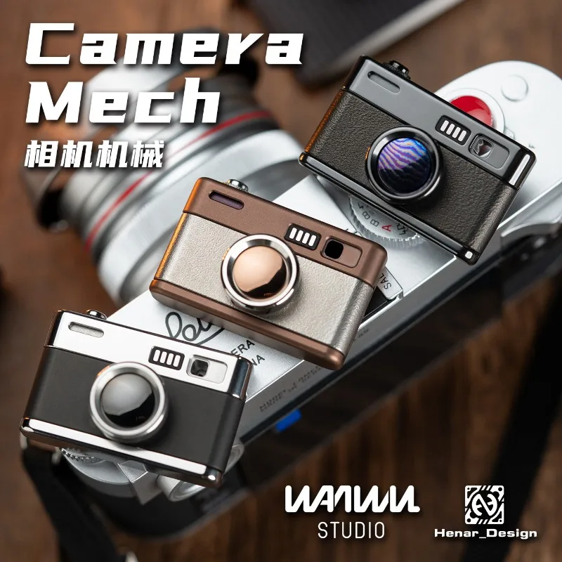 WANWU EDC Camera-Mech Push Slider Retro Camera Shape Metal Fidget Toy Clicker Ratchet Mini Portable Pocket Toy Collection Gift