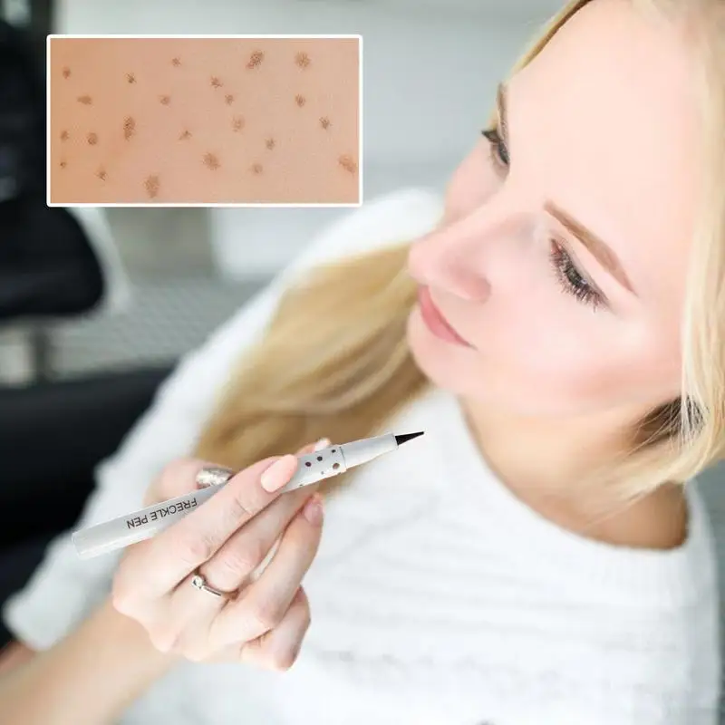 Pluma de pecas falsas para cara, resistente al agua, pluma de pecas falsas realistas, pluma de simulación de manchas falsas, maquillaje hundido, pluma de pecas marrón suave