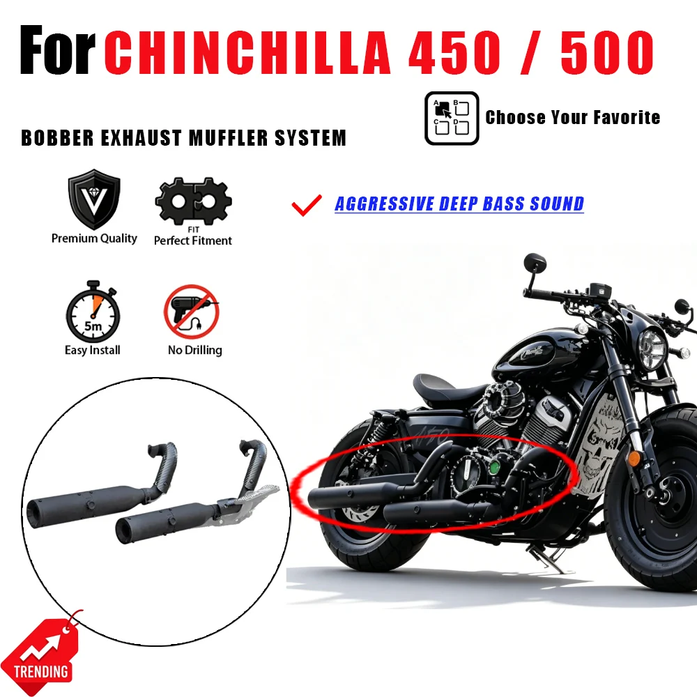 Per Benda Chinchilla 450 500 Bobber: Terminale di Scarico Modificato in Acciaio Inossidabile, Sistema di Scarico con Suono Profondo, Moto Scarico
