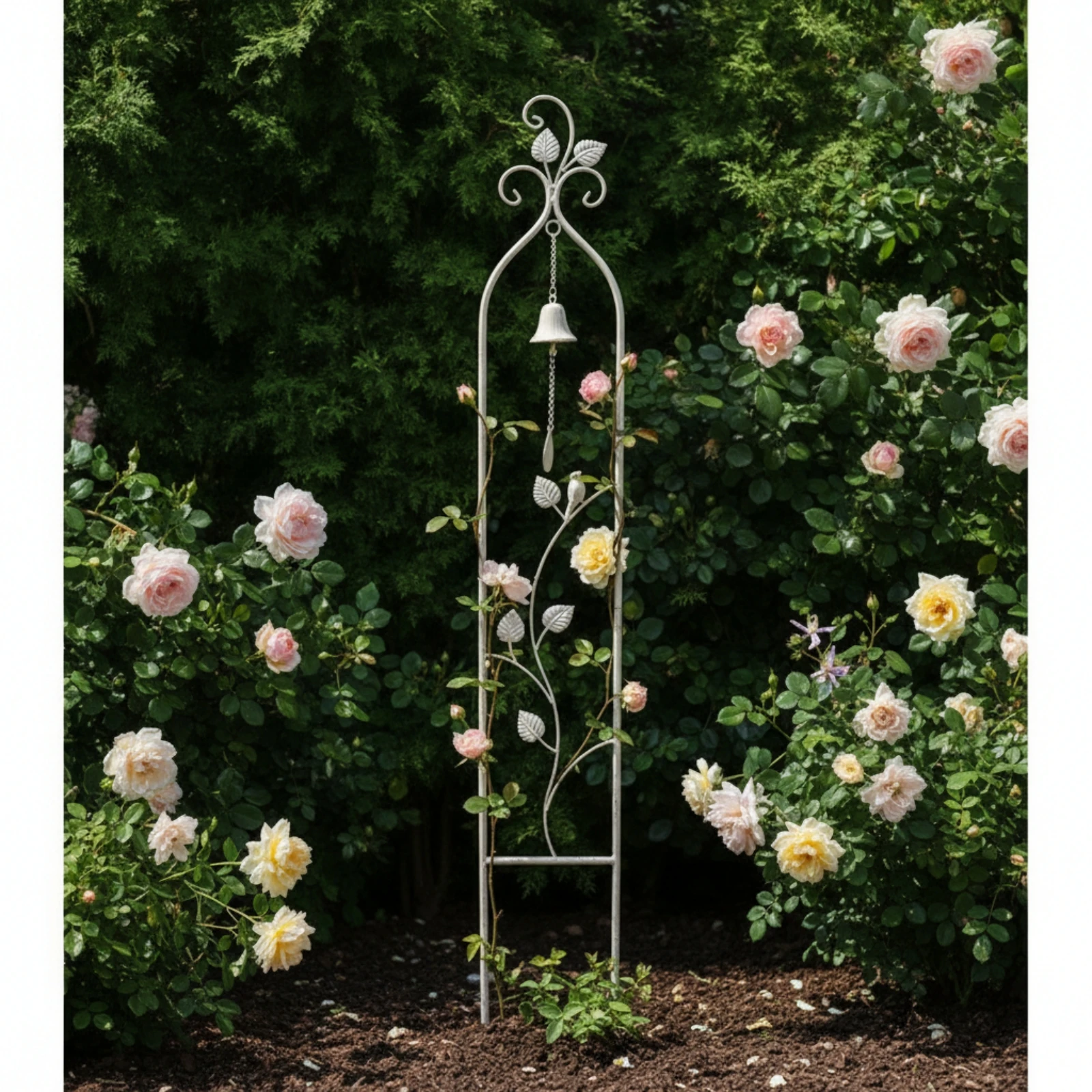Metal Trellis with Bell Antique-Inspired Climbing Plant Support Metal Trellis Decorative Garden Obelisk Narrow for Gardeners