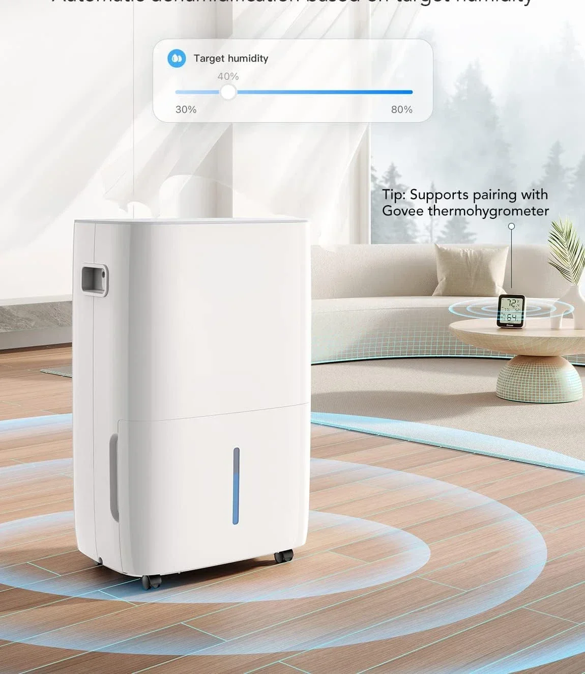 المبيعات الساخنة مزيل الرطوبة الذكي للطابق السفلي 4,500 قدم مربع، 50 إلى 109 Pint التحكم التلقائي في الرطوبة، خرطوم الصرف، دلو 2.0 جالون،