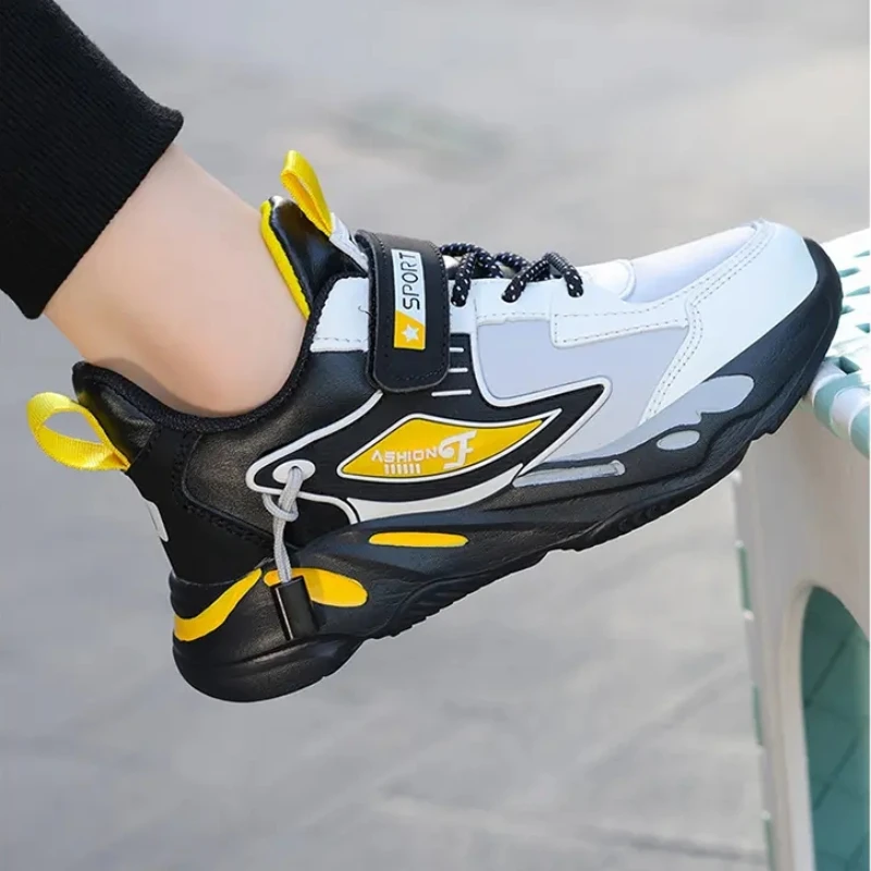 Children Sneakers Boys Shoes Black Fashion Flat Skater Shoes Kids Sports Tennis 6 To 12 Years Leather Casual Sneakers for Boy