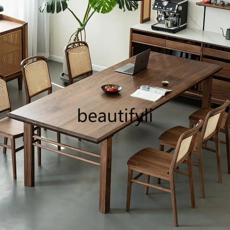 

North American black walnut dining table, all solid wood rectangular eating table, household simple log furniture