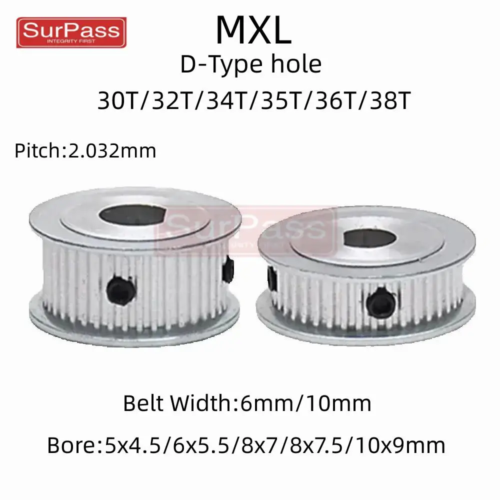 

1PC MXL Timing Pulley 30T/32T/34T/35T/36T/38T Synchronous Wheel D-hole 5x4.5/6x5/6x5.5/8x7/8x7.5/10x9mm pitch 2.032mm