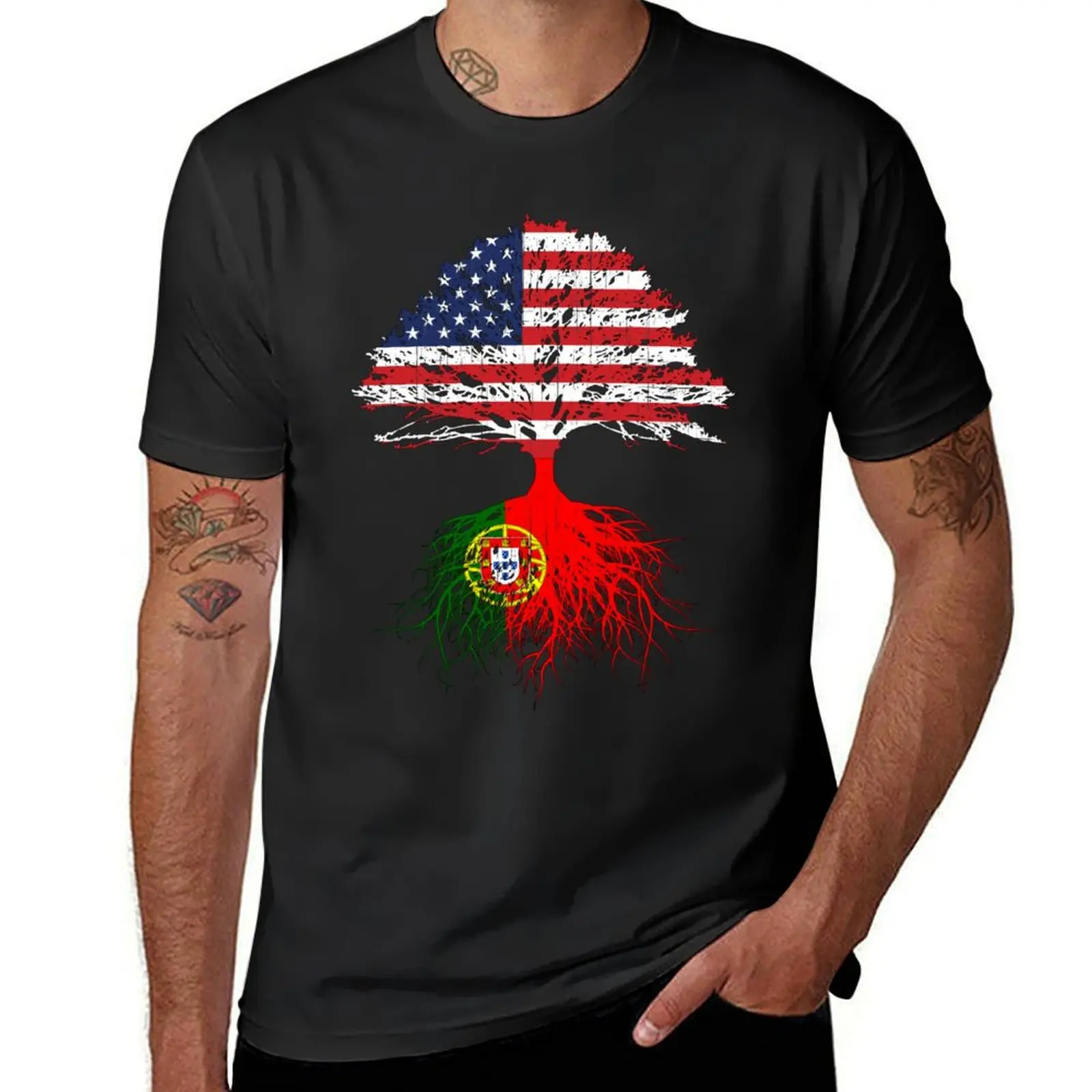 Camiseta de diseño de Roots portugueses, portugueses americanos, Portugal cultivados, Bandera de Portugal y Estados Unidos, regalo artístico para hombres y mujeres, familia joven