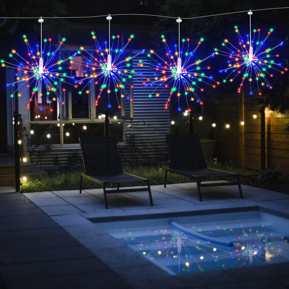 120LED คริสต์มาสดอกไม้ไฟ String ไฟแขวน Starburst Garland สําหรับสวนดนตรีดอกไม้ไฟไฟรีโมทคอนโทรล