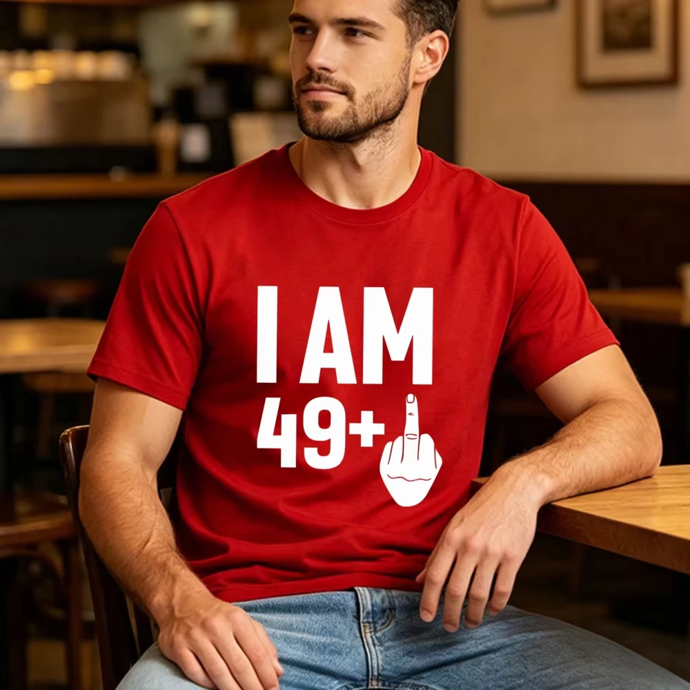 50th Birthday Shirt Born In 1976 50 Years Old Gifts I AM 49+1 Middle Finger Tee Fun 50th Birthday Party Casual Cotton Unisex Tee