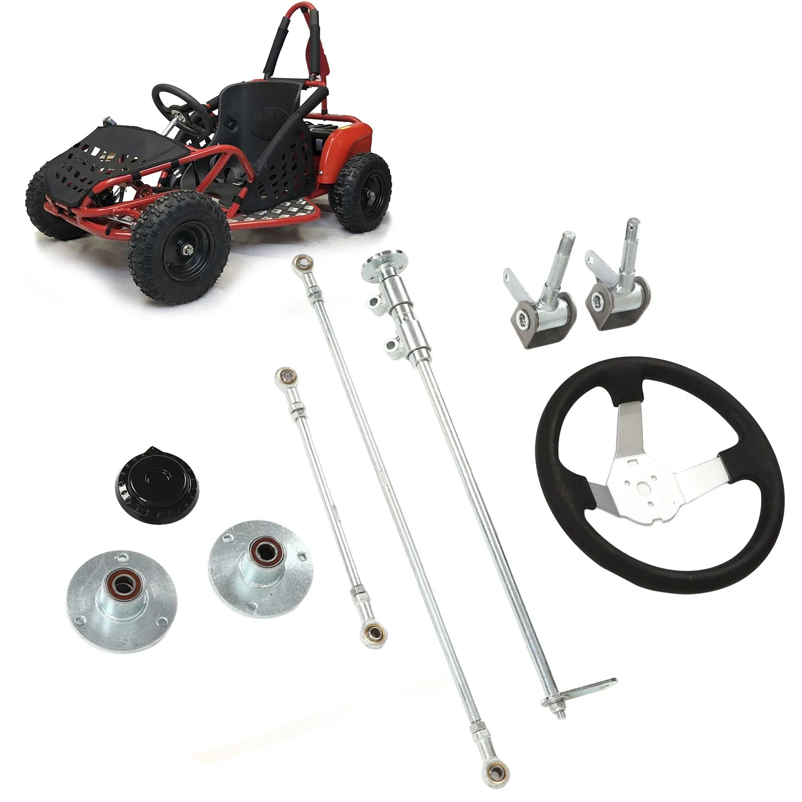 Go Karts Steering Wheel Kit Smooth  High Performance 300mm Better Grip Shaft Tie Rod Rack Kit for 150cc‑250cc Engine