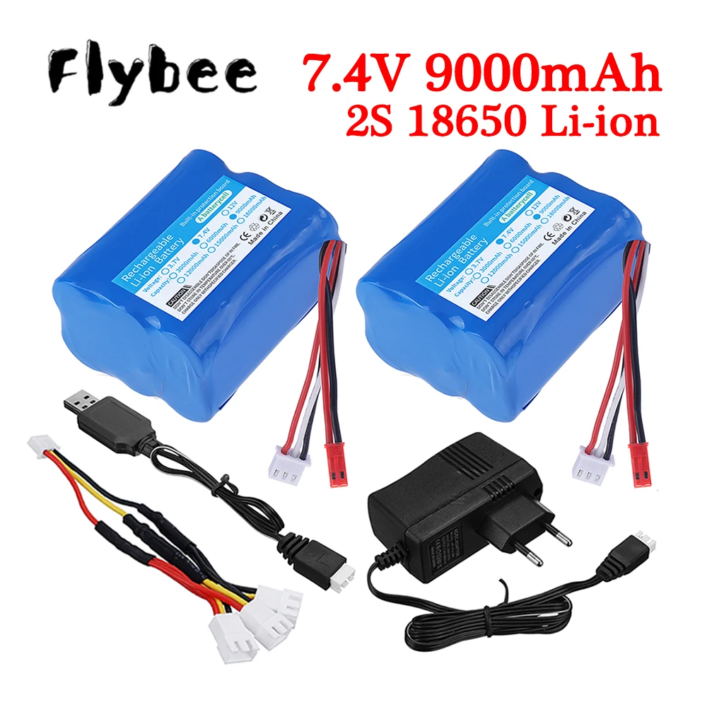 Batería recargable de 7,4 V y 9000mAh con enchufe JST, cargador de 7,4 v, baterías de iones de litio para coche de carreras todoterreno teledirigido