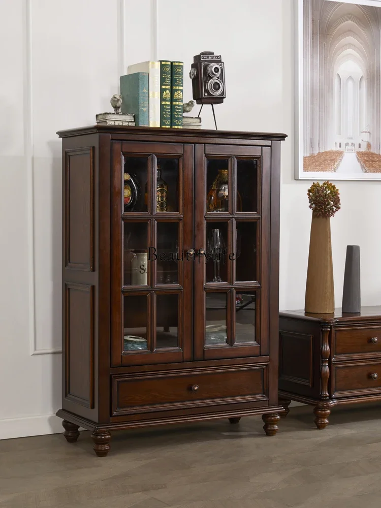 

yj7 American-style Solid Wood Sideboard Cabinet Living Room Wall-mounted Multi-functional Storage Low Sideboard Cabinet