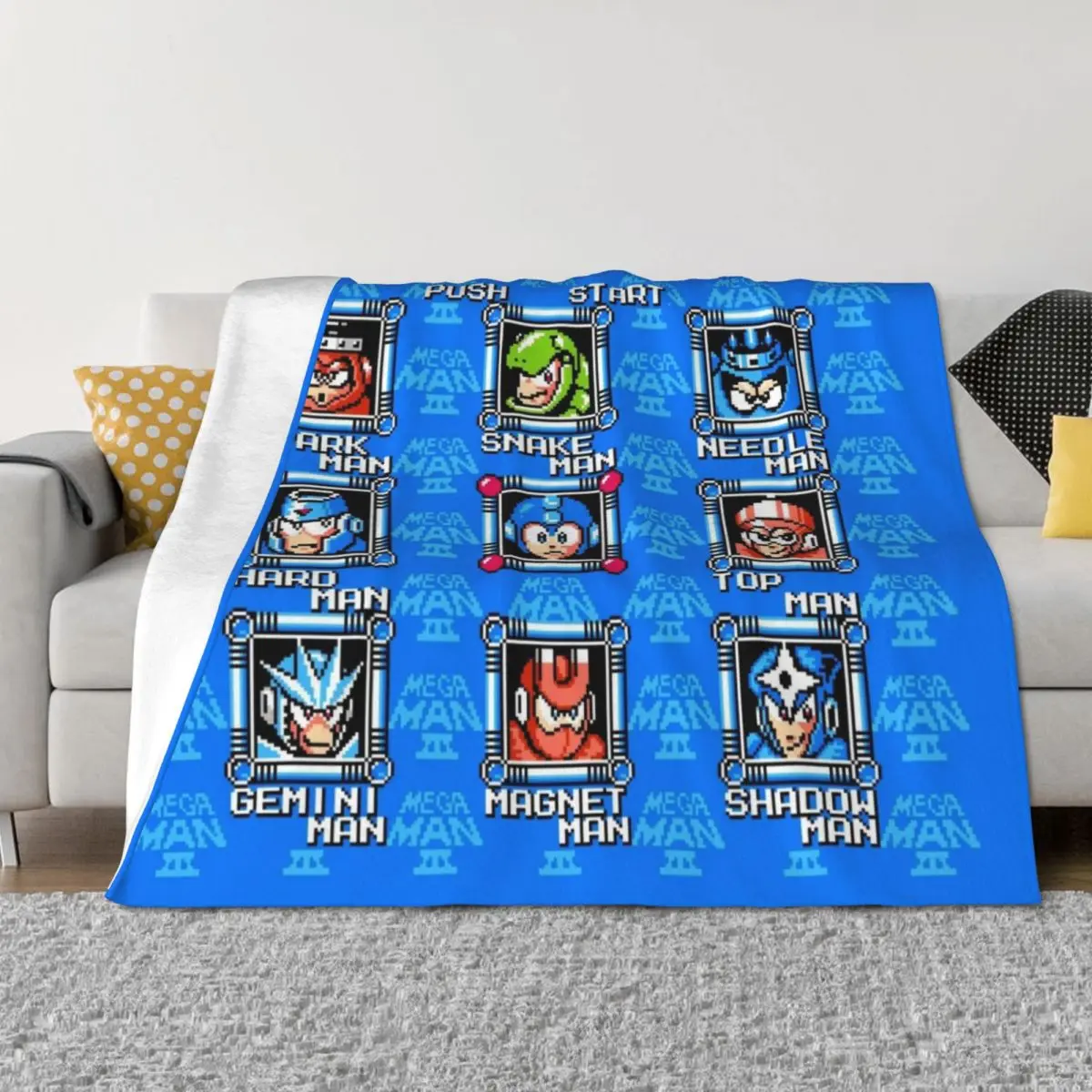 

Megaman 3 stage select Throw Blanket Soft Big Soft Plush Plaid Travel Custom Blankets