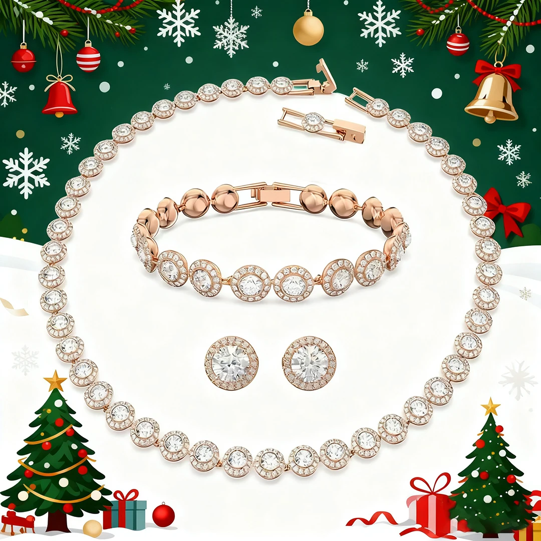 

Luxury simple women's jewelry set necklace bracelet earrings inlaid zircon fashion Christmas gift party