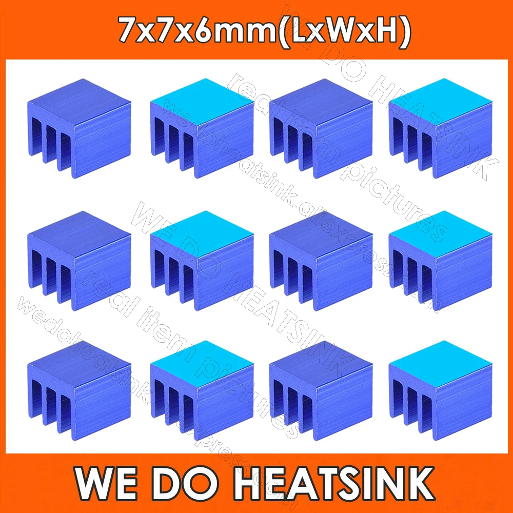 7x7x6mm Silver / Black / Blue / Gold Extruded Heat Sink Thermal Self Adhesive Aluminum Heatsink 7mmx7mmx6mm Electronics Cooler