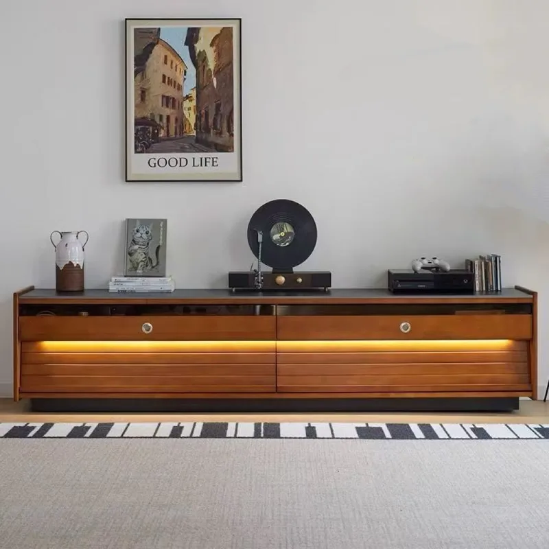 Retro Nordic solid wood advanced floor TV cabinet storage locker integrated French TV boxwood ancient style