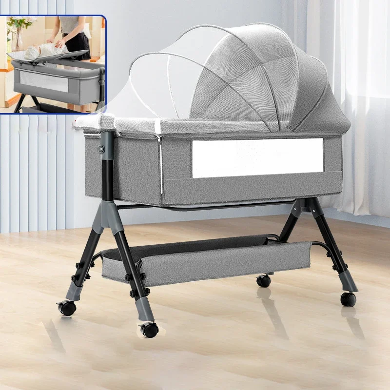 Lettino pieghevole culla portatile comodino sollevabile culla letto box NewbornWith fasciatoio borsa portaoggetti zanzariera