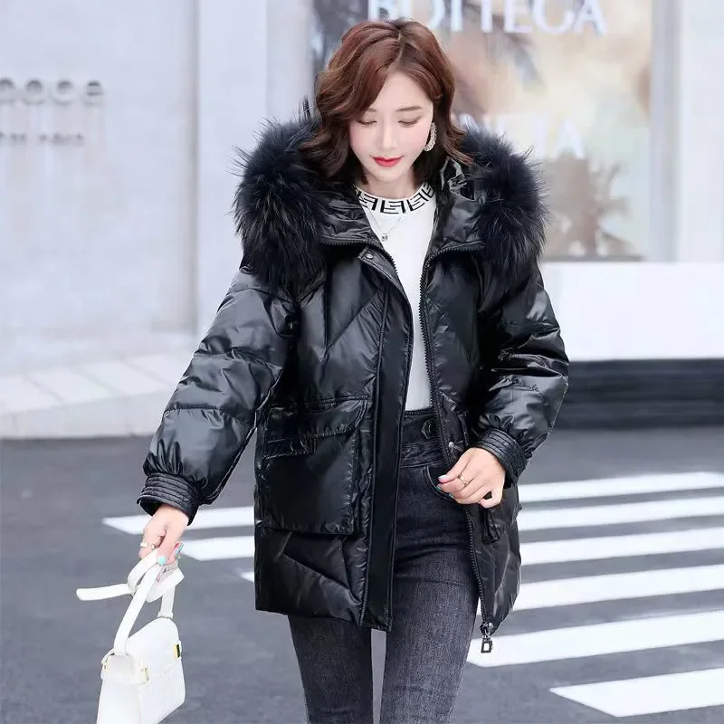 Cotton Padded Thickening Jackets Winter Korean Hooded Loose Coats Women 2024 Bright Face Fashion Bread Clothes