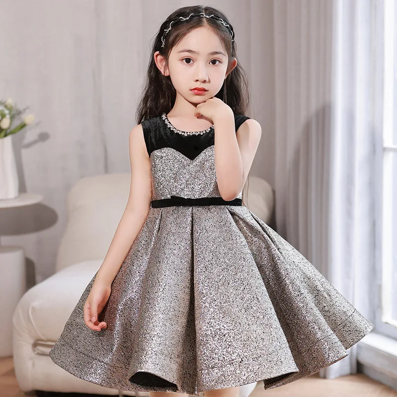 2023 Baby Girl Dress Luxury Vintage Party Dresses for Girls Kids Elegant Sequined Ball Gown for Banquet Children Formal Evening