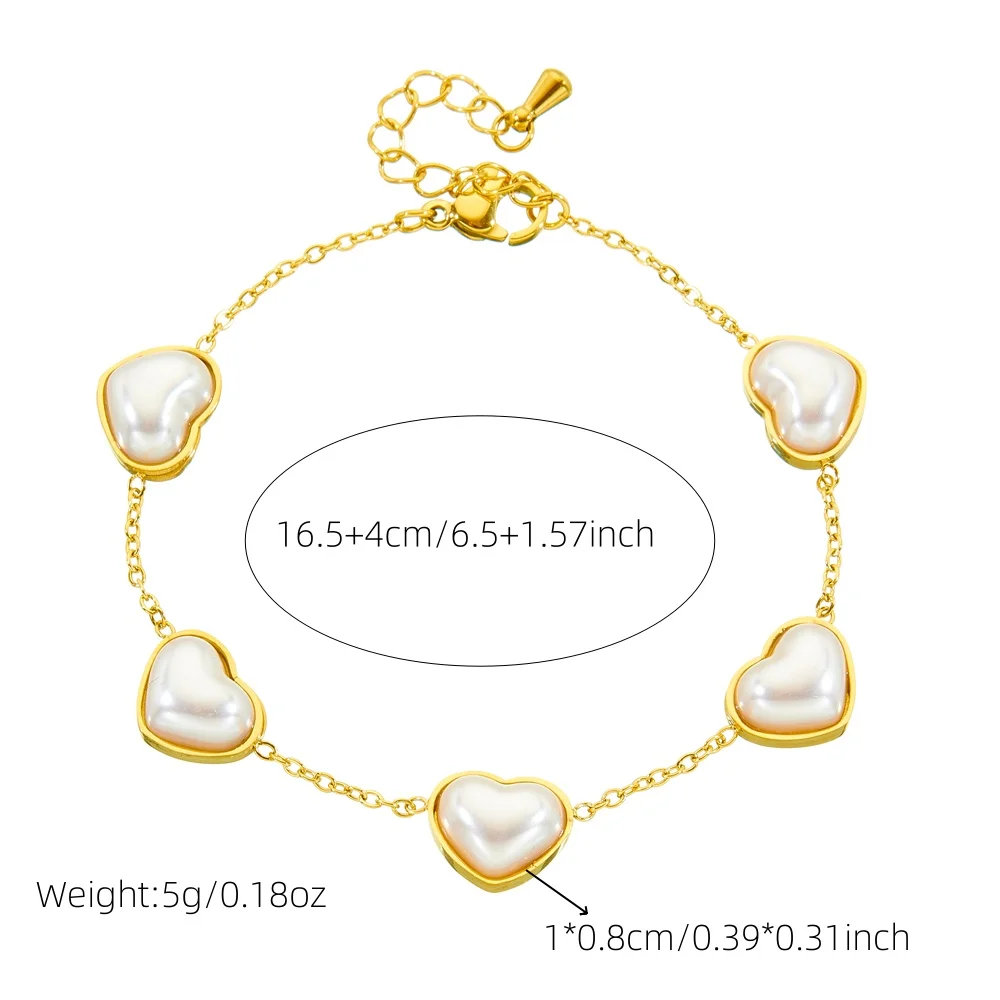 LAMENGLY 316L Stainless Steel Elegant Heart Shaped White Pearl Series Bracelet For Women Girl Classy Wrist Chain Jewelry Gifts