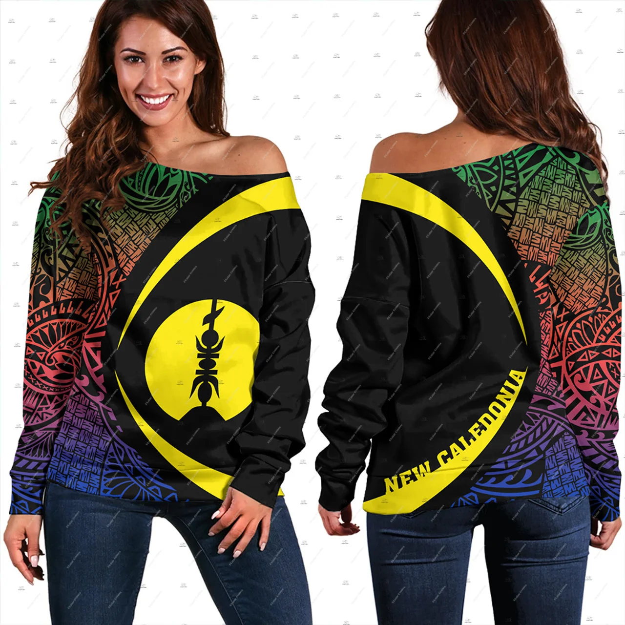 Custom Name New Caledonia French Polynesian Islands Tattoo 3DPrint Women Casual Harajuku Off Shoulder Sweatshirts Long Sleeves W