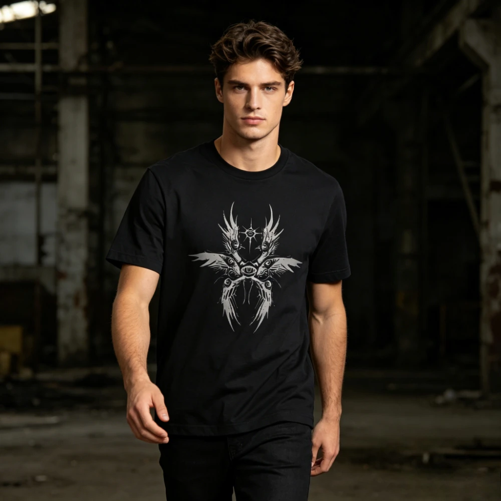 Dark Grunge Seraphim Angel Graphic T-Shirt Occult Gothic Style Streetwear Men Women Unisex Fashion Crewneck Cotton Tee Tops