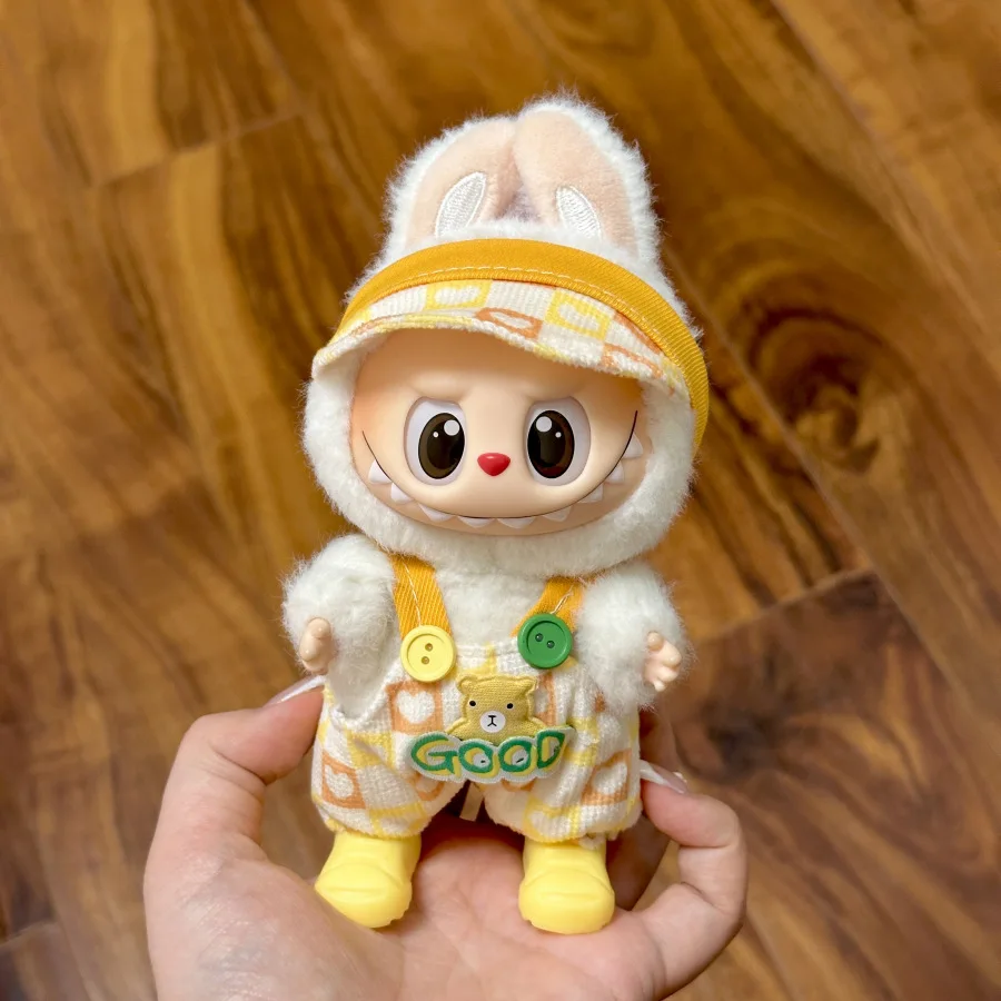 17cm Mini Plush Doll'S Clothes Outfit Accessories For Korea Kpop Labubu Idol Sitting Party V1 V2 Autumn onesie hat set Clothing