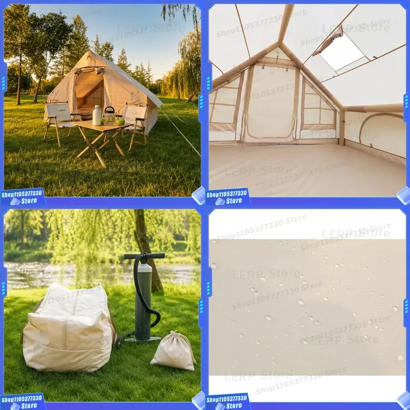 Newest 6.3sqm Inflatable Tent Entry-Level Single Door 210D Oxford Khaki Glamping Air Cabin Simple Craft Budget Gear Promotion