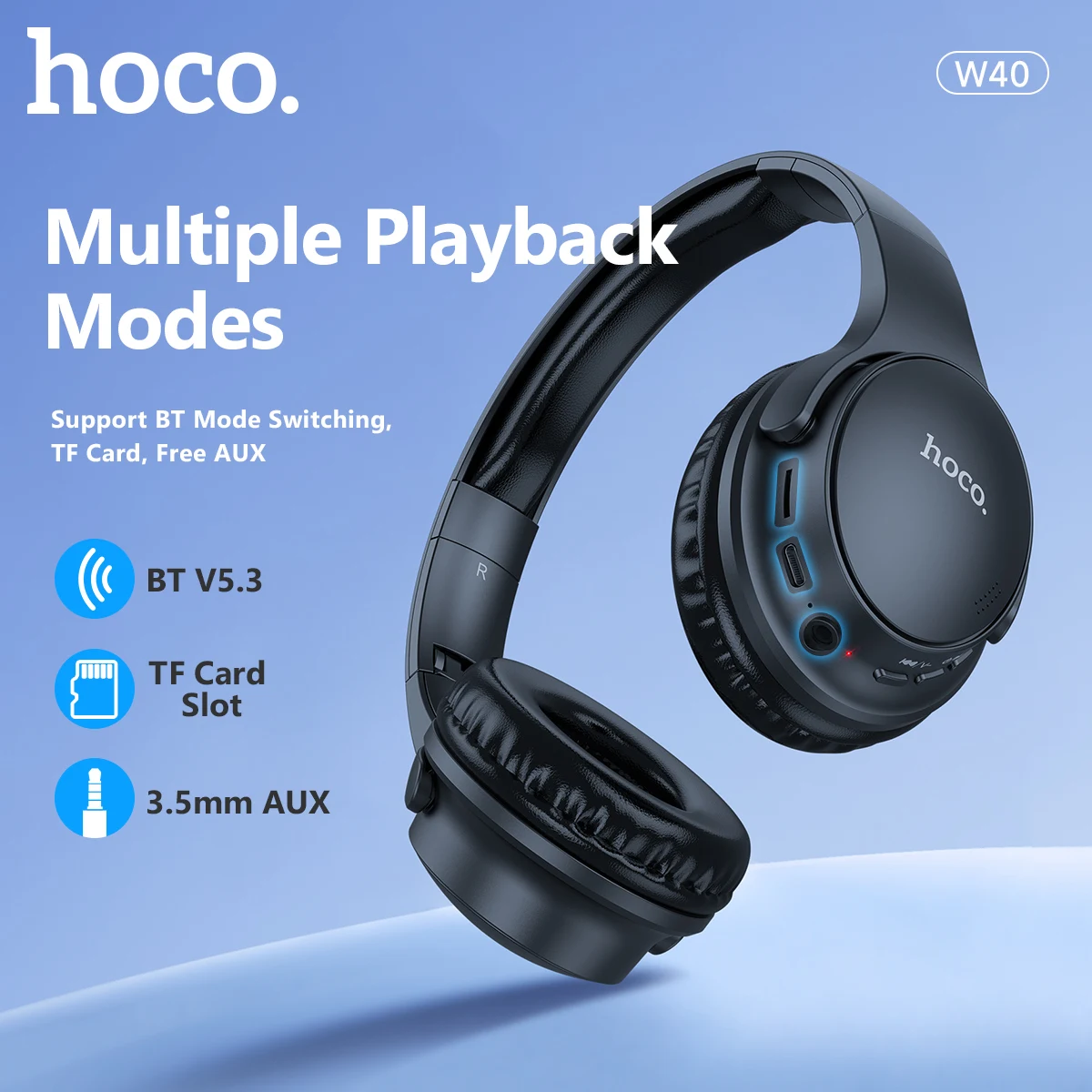 HOCO Wireless Bluetooth Headphone Game Music Sports Headset   Support TF Card AUX Foldable Earphone for Android IOS Mobile Phone