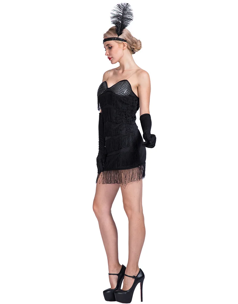 Volwassen Zwarte Tegel Mode Podiumjurk Halloween Carnaval Party Bar Briljante Dansjurk 1920S Retro Jurk