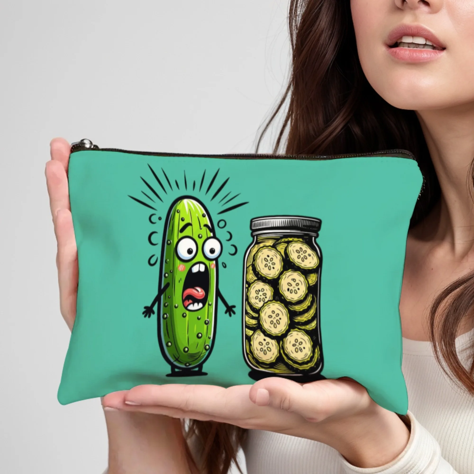 حقيبة مكياج ذات طابع مخلل مضحك، جرة خيار ومخلل مفاجئة، فن ملتوي للاستخدام اليومي، هدايا مبتكرة مضحكة